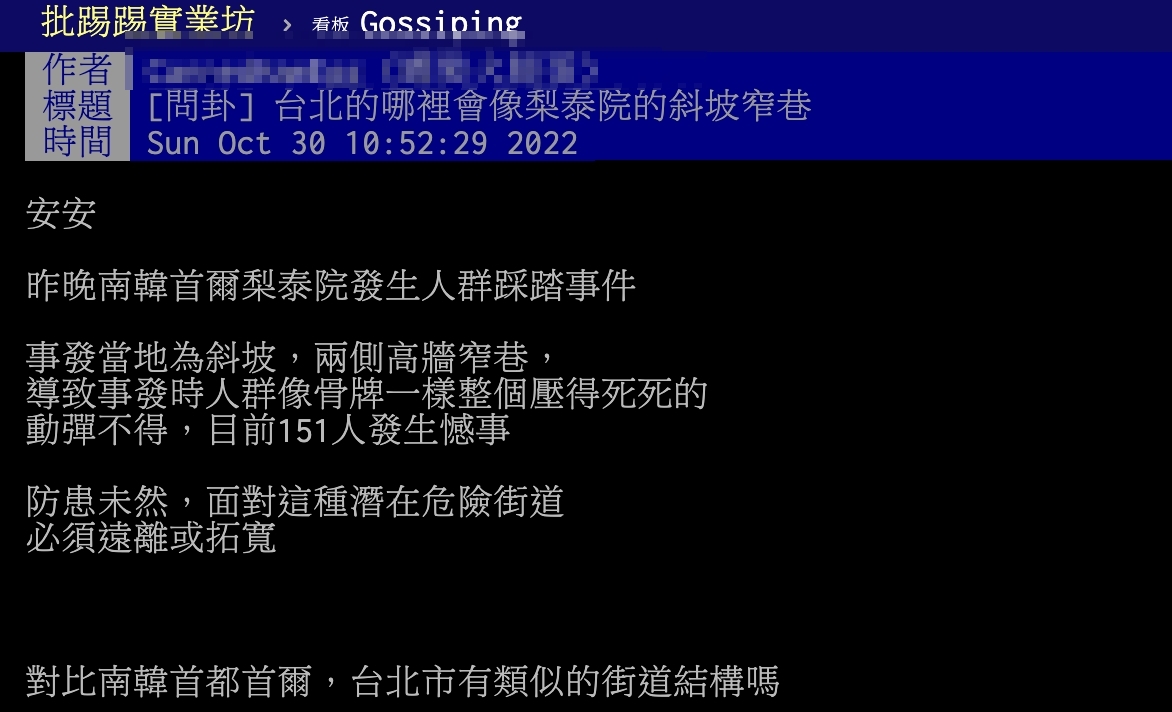 網友好奇台北市哪裡最像梨泰院。(圖/翻攝自PTT)