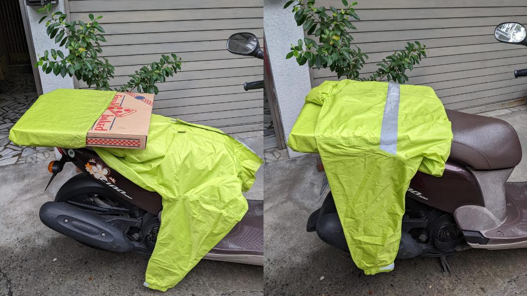 原PO用雨衣自創外帶披薩神招。(圖/翻攝自COSTCO 好市多 消費經驗分享區)