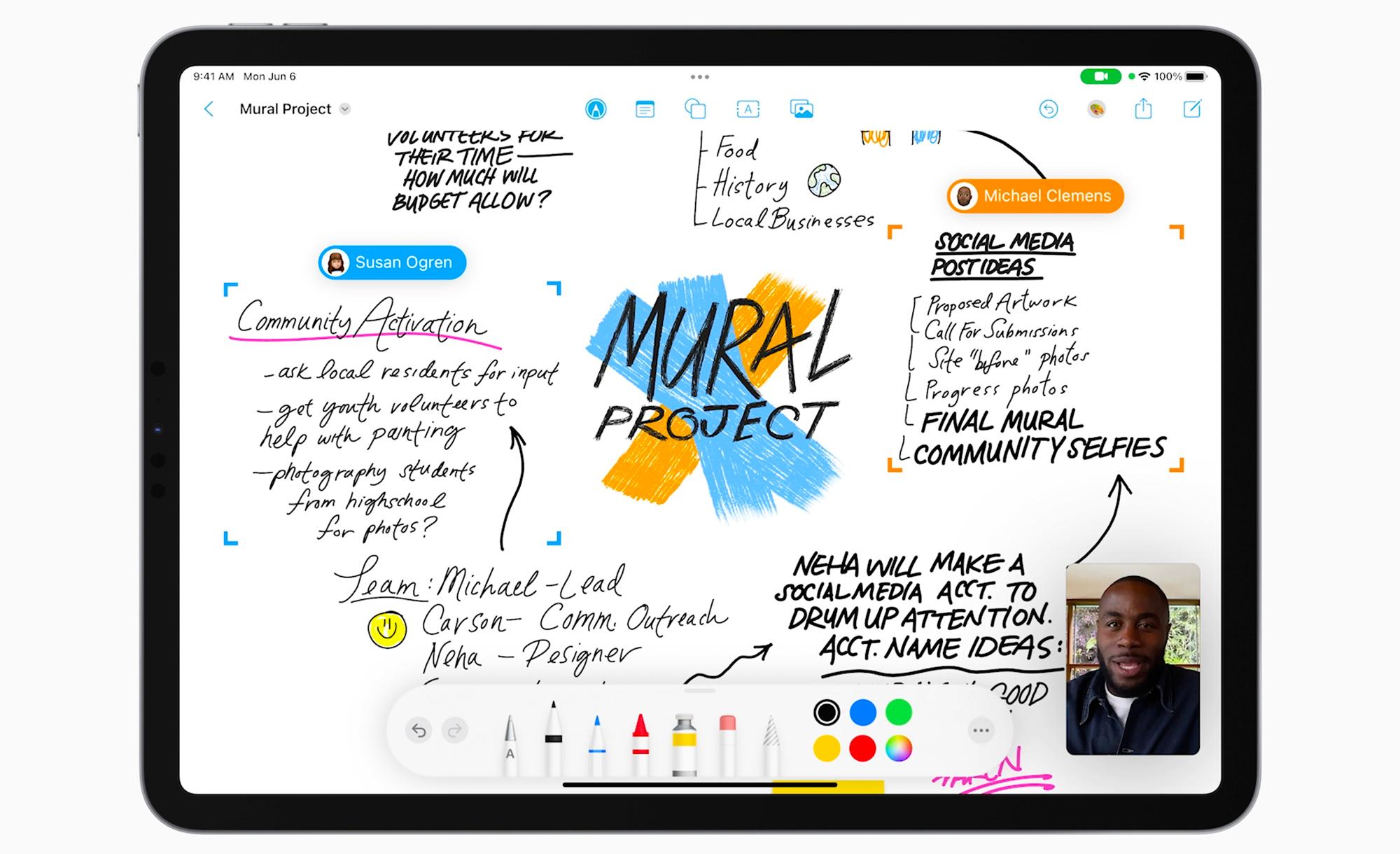 iPadOS 16.2將新增Freeform協作工具App,讓iPad擁有如「線上白板」的共同協作功能。(圖/翻攝自蘋果官網)