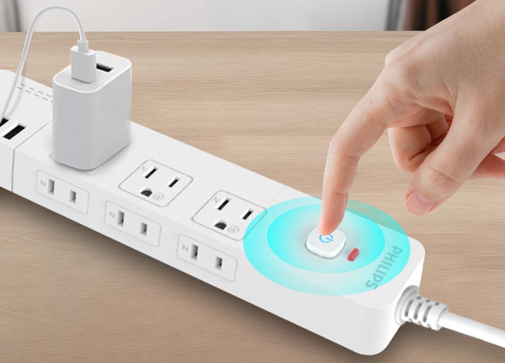 PHILIPS 1.8M 4切6座 2A1C 20W PD 延長線。(圖/業者提供)