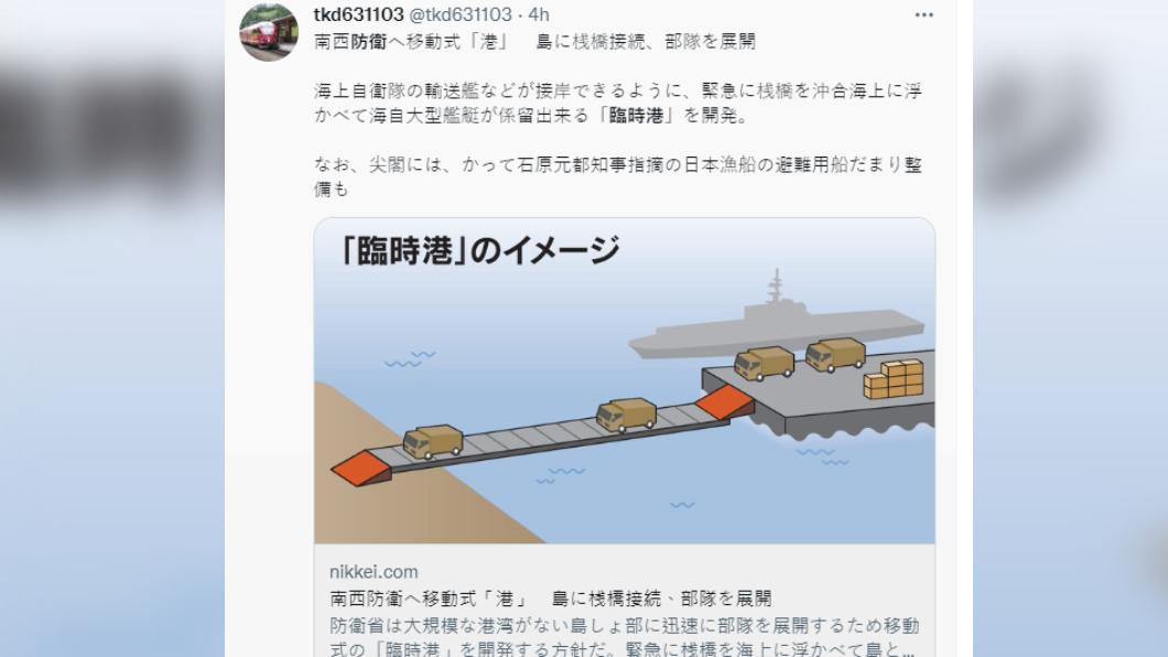 日本擬開發移動式的臨時港口。(圖/翻攝自推特)