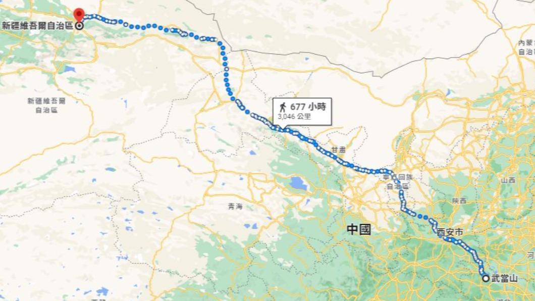 若從武當山出發,距離更長達3046公里。(圖/翻攝自Google Map)