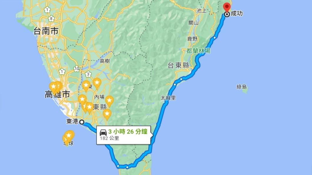 東港棄車後一路逃往成功。(圖/翻攝自GOOGLE地圖))