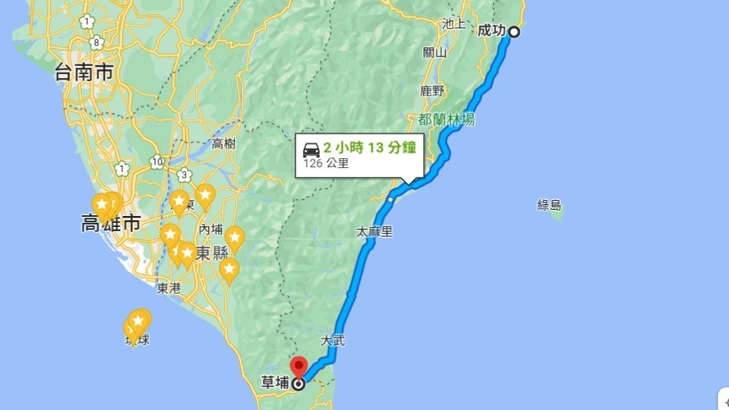 再從成功掉頭逃往屏東,於草埔隧道落網。(圖/翻攝自GOOGLE地圖))