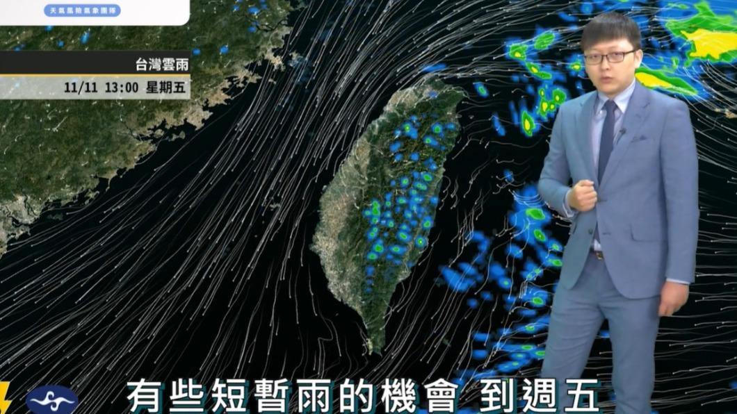 週日（13日）下午基隆、宜蘭有出現陣雨機會。（圖／翻攝自臉書 天氣風險 WeatherRisk）