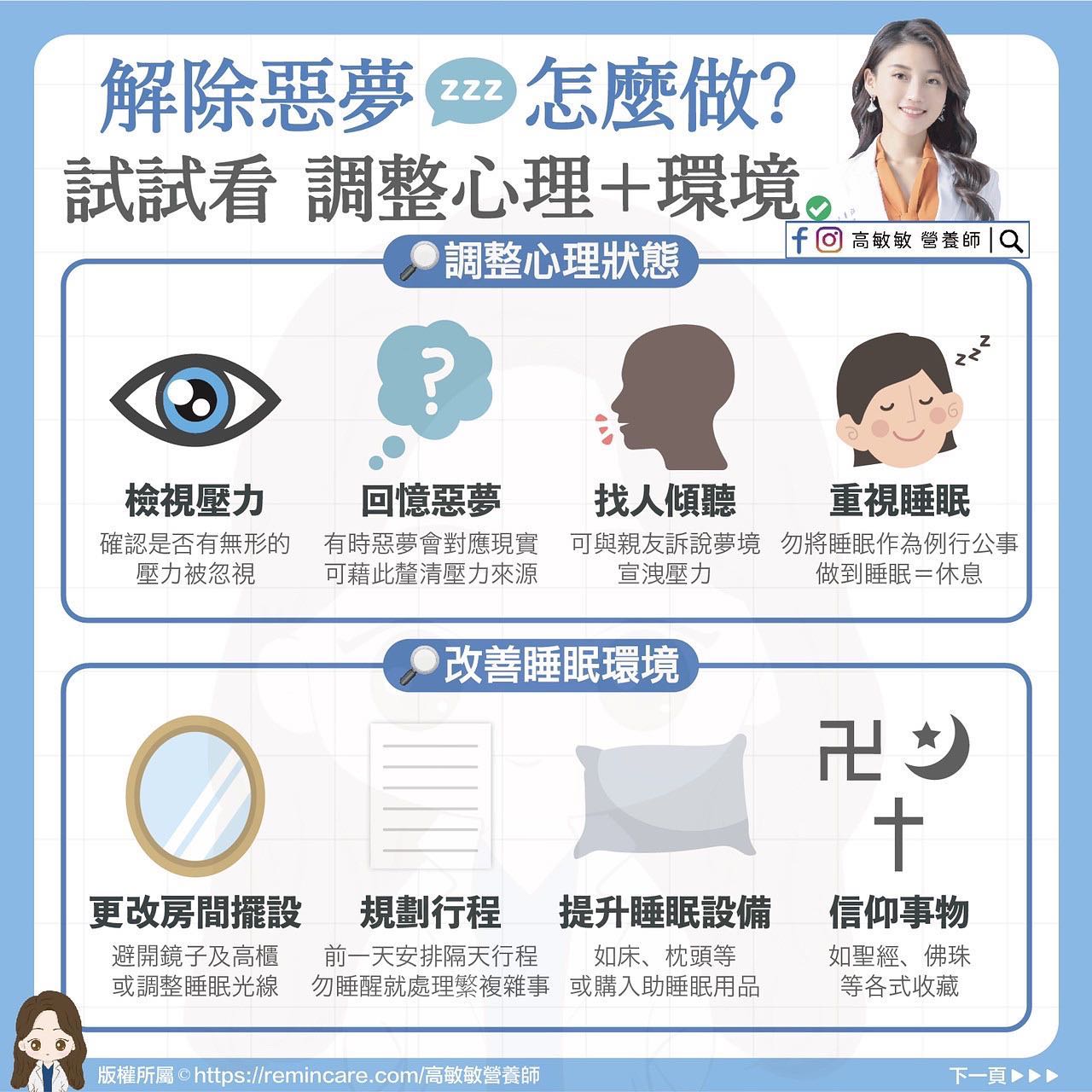 調整睡眠環境可助好眠。 (圖/翻攝自營養師高敏敏臉書)