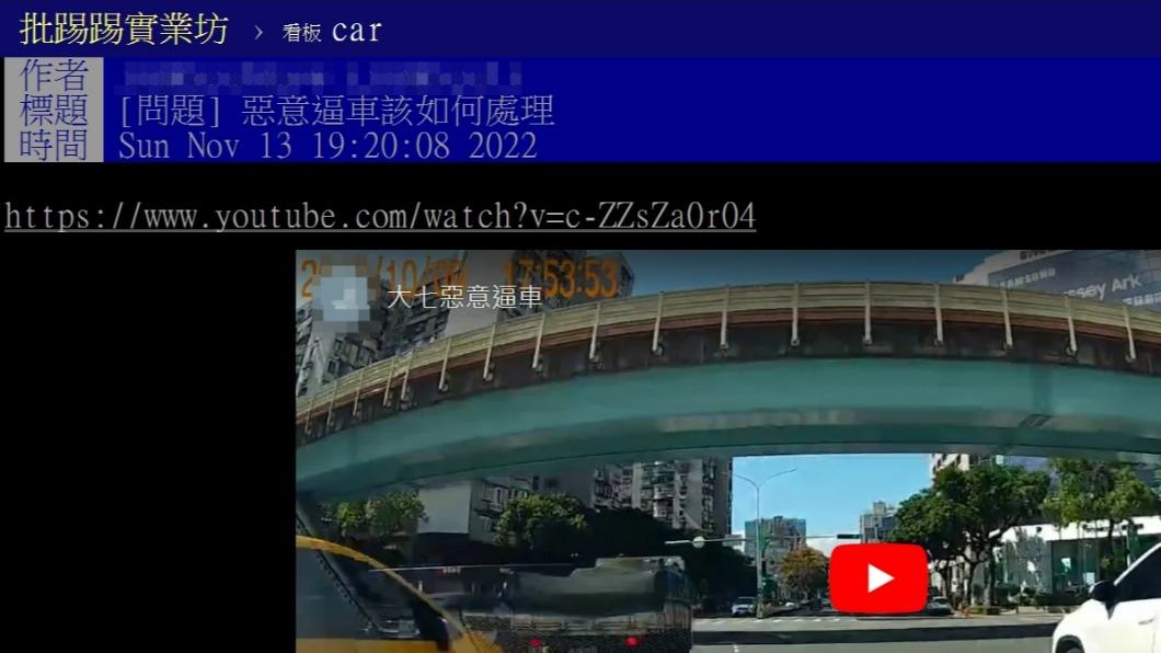 網友發文詢問,遇到惡意逼車該如何處理。(圖/翻攝自PTT)