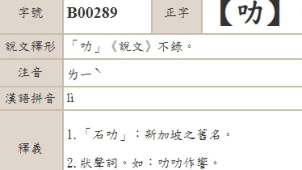 叻,音同力。(圖/翻攝自教育部異體字字典)