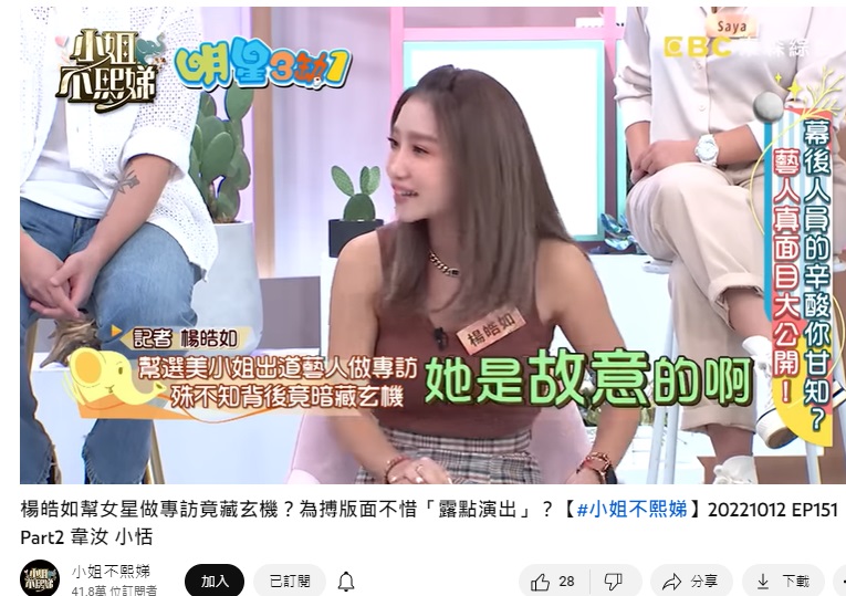 楊皓如認為女星是故意。（圖／翻攝小姐不熙娣YouTube）