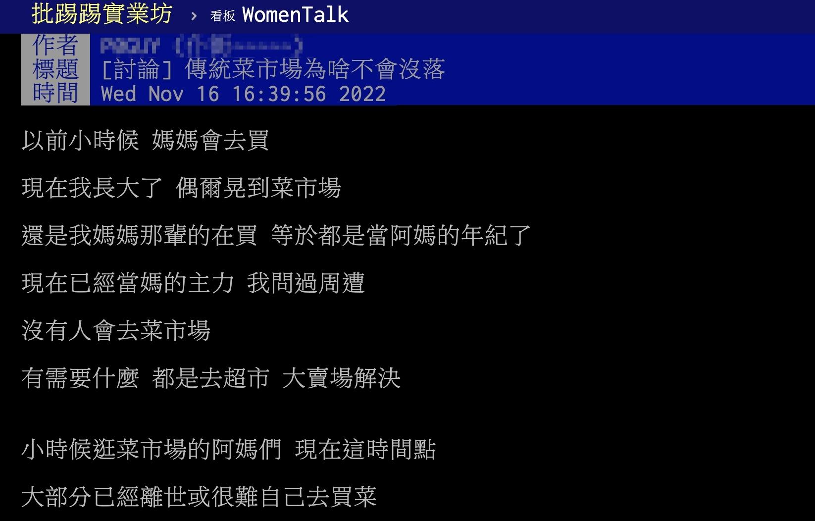 原PO好奇「為何傳統菜市場不會沒落?」(圖/翻攝自PTT)
