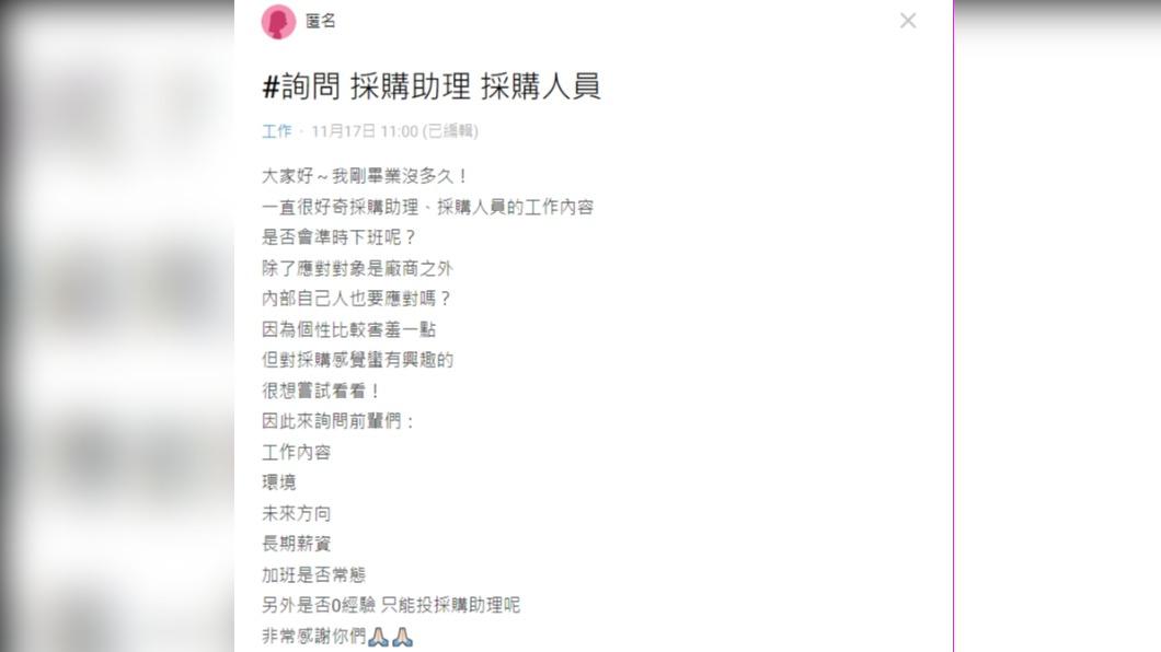 原PO好奇採購人員的工作內容與環境。（圖／翻攝自Dcard）