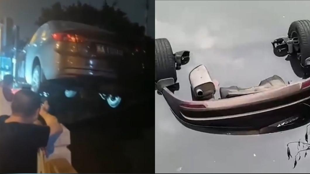 私人停車位被占！男出動堆高機將車丟進河　嗆：我陪得起