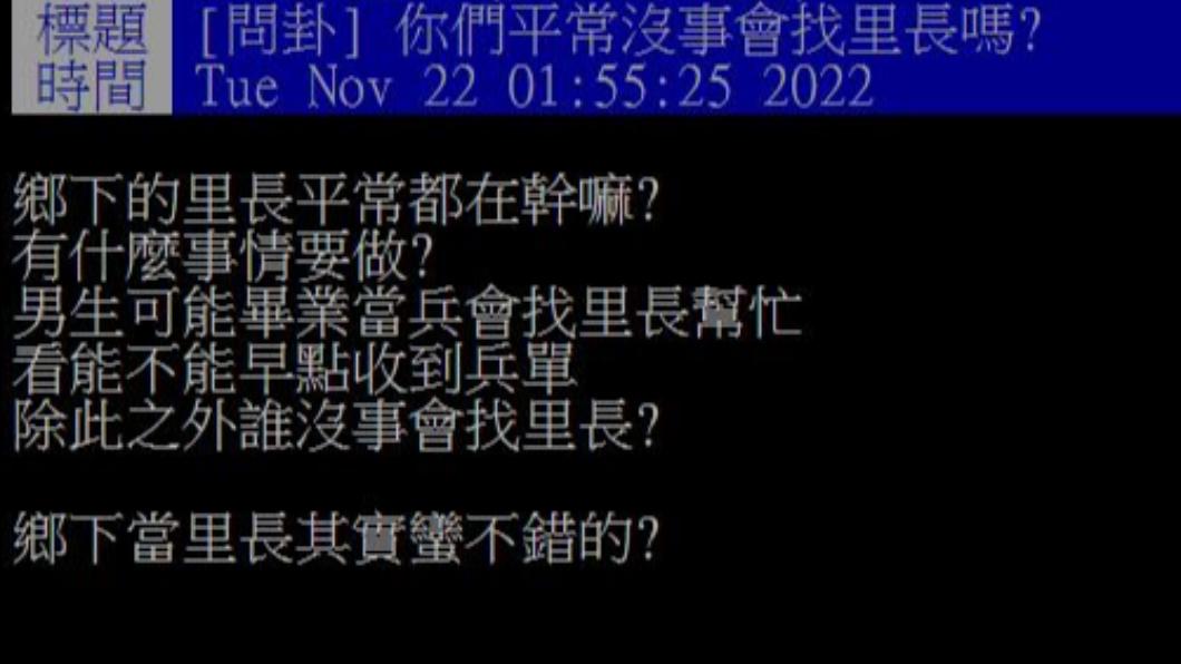 網友發文詢問，大家平常會去找里長嗎？（圖／翻攝自PTT）