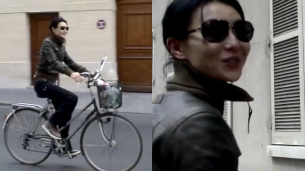 張曼玉上傳在巴黎騎單車的影片。（圖／翻攝自張曼玉抖音）