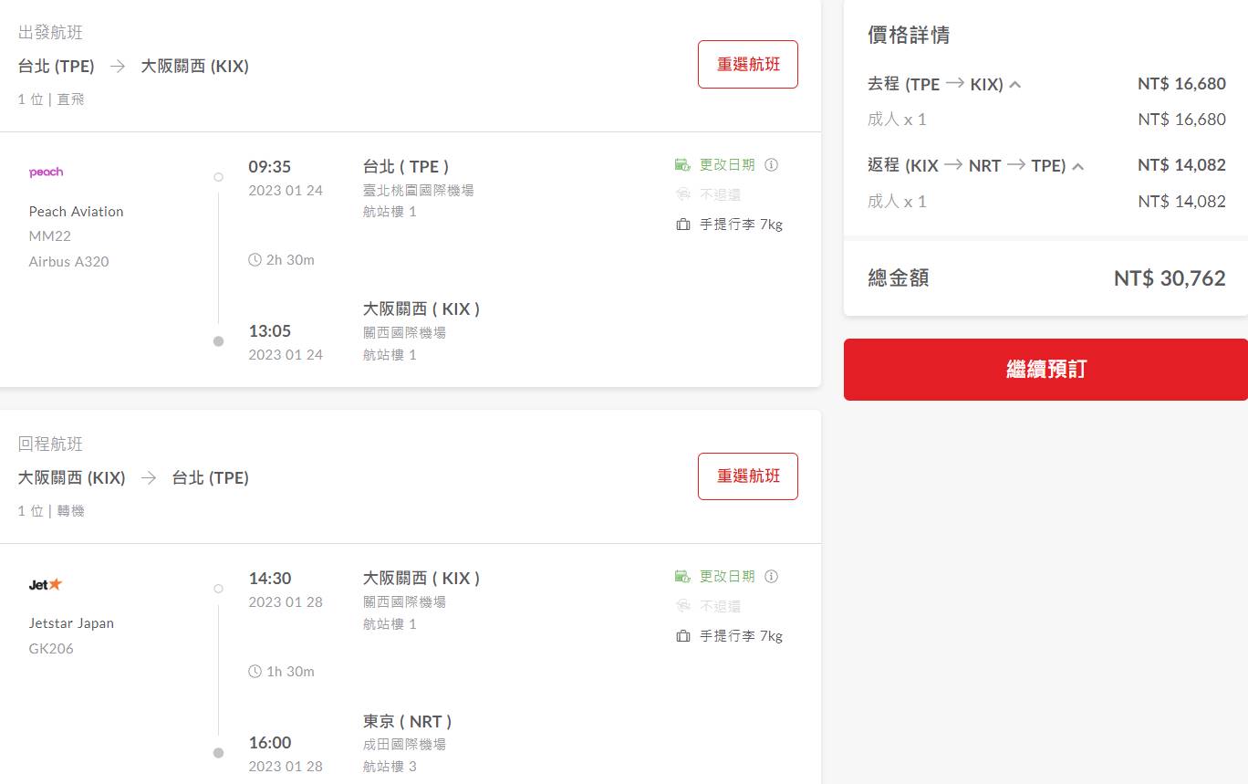 實際搜尋農曆春節飛往日本大阪來回機票,確實較以往貴上許多。(圖/網路溫度計)