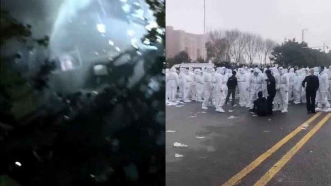 鴻海旗下的富士康中國河南鄭州廠區,爆發嚴重暴動。(圖/翻攝自推特)