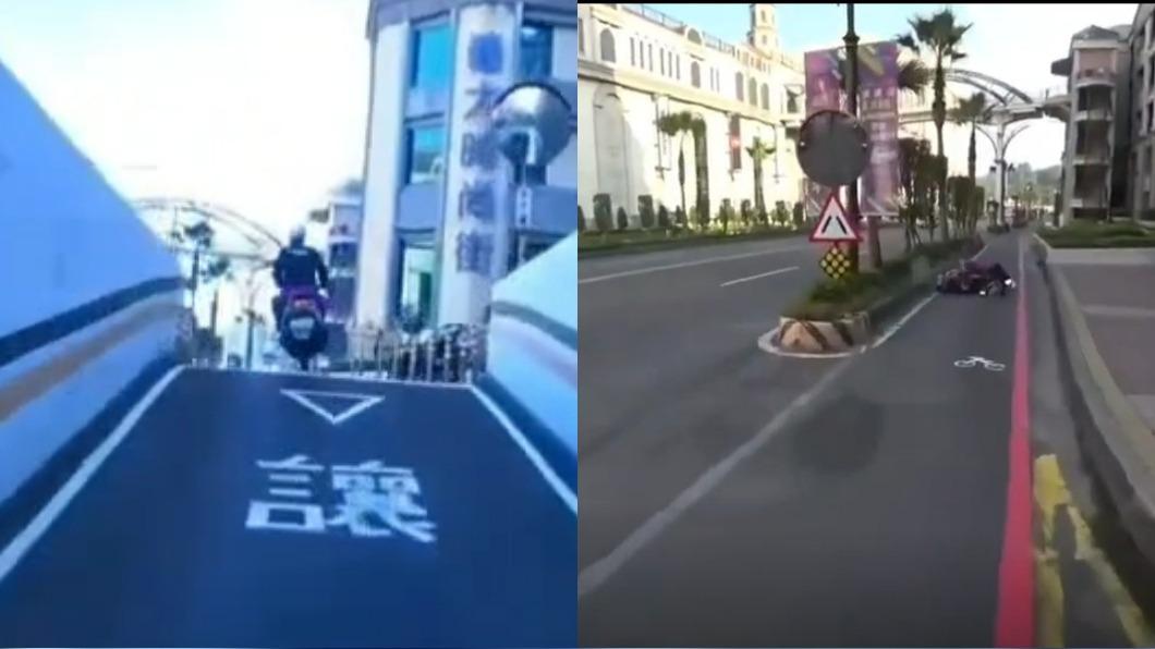 阿伯加速超車起飛，網：免進義大世界。（圖／翻攝自記者爆料網）