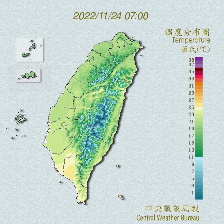 今整天感受濕涼,南北溫差稍大。(圖/中央氣象局)