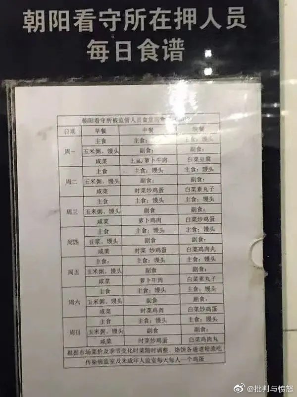 網友發布獄中的食譜內容。(圖/翻攝自批判與憤怒微博)