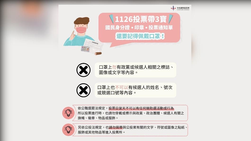 中選會提醒民眾投票時應注意事項。（圖／中選會）