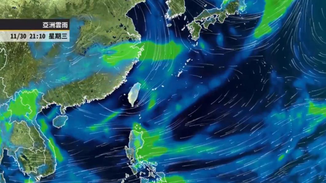 傍晚鋒面通過東北季風增強，北台灣有雨轉涼。（圖／天氣風險 WeatherRisk）