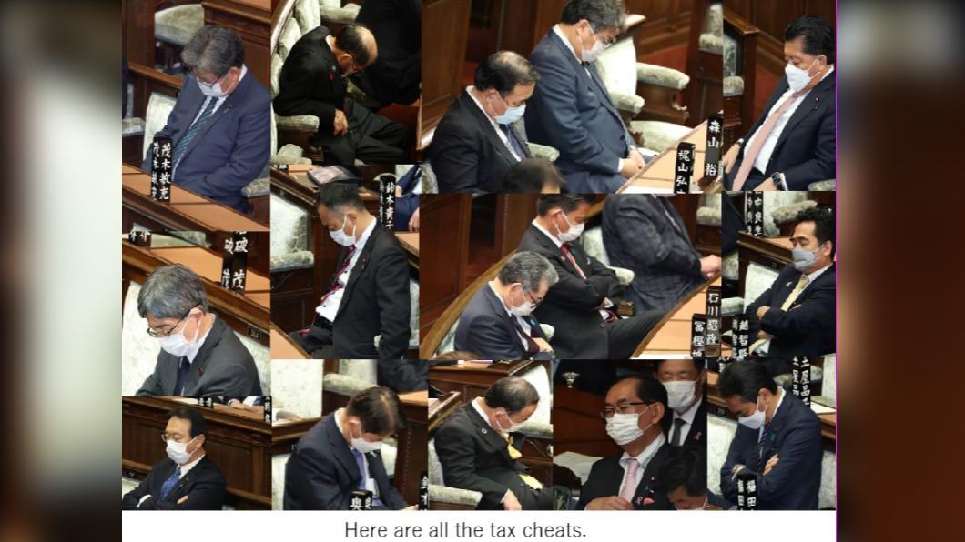 日媒整理出議員們在議會上的睡相,讓網友怒不可遏,痛批他們根本是稅金小偷。(圖/翻攝自@I_Love_Wanko_推特)