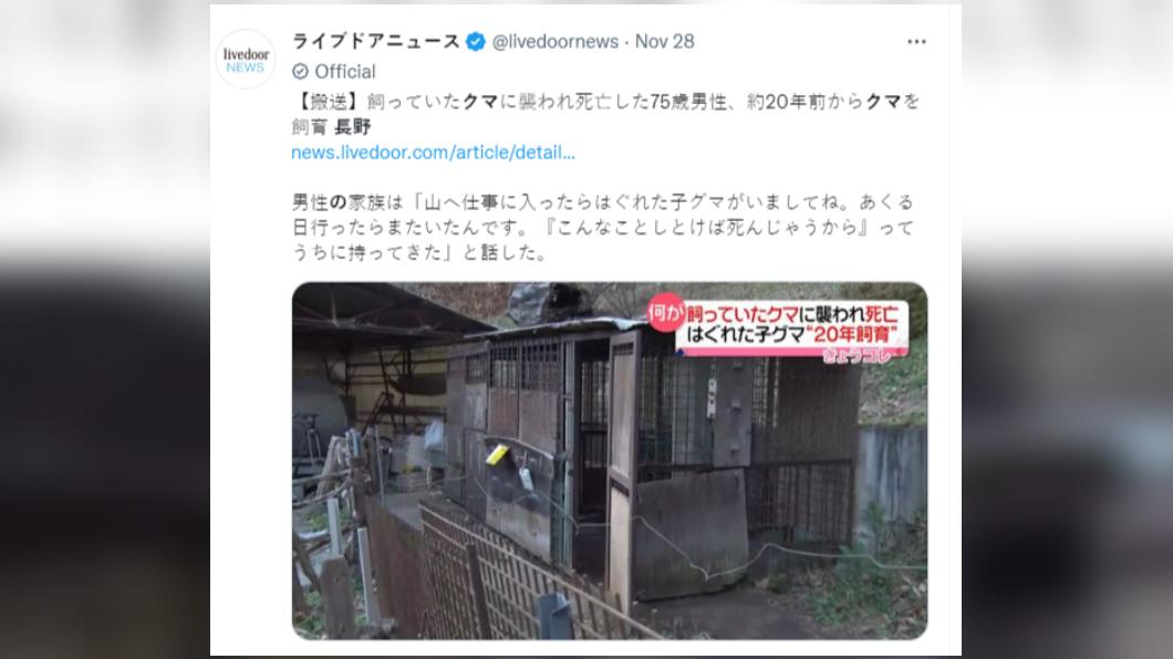 老翁被發現時,倒在關熊的籠子內。(圖/翻攝自推特)