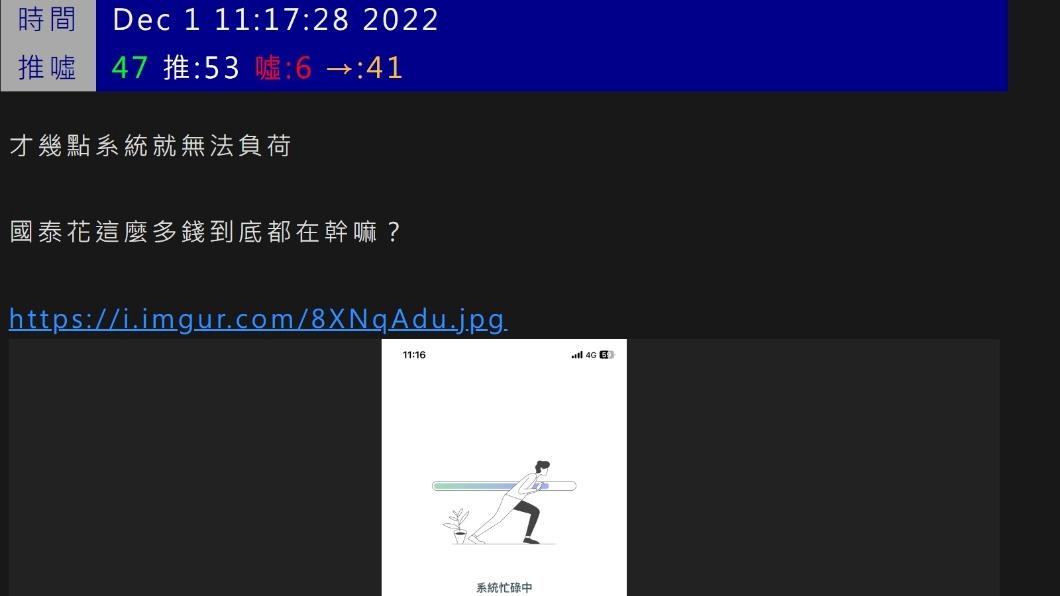 國泰世華網銀12月1日再度當機。（圖／翻攝自PTT） 