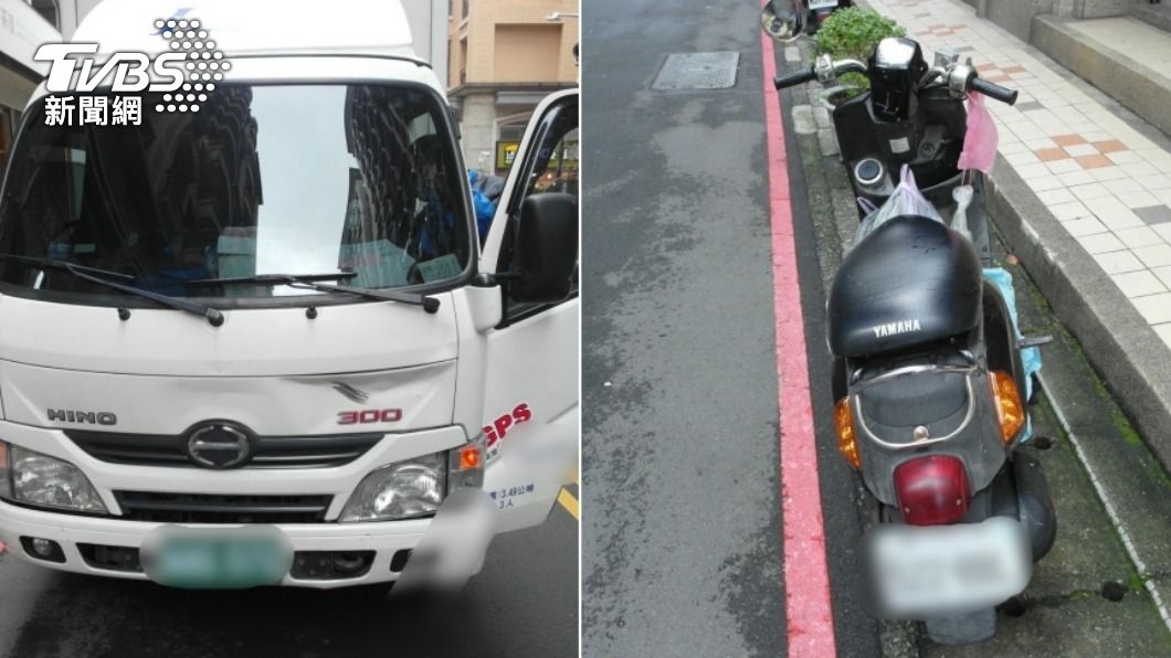 肇事的小貨車與被撞的機車。(圖/TVBS)