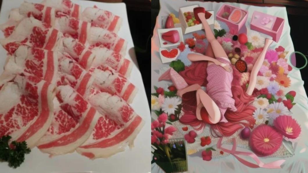 甚至有網友的火鍋肉片變成了畸形的女性軀幹。(合成圖/翻攝自Dcard)