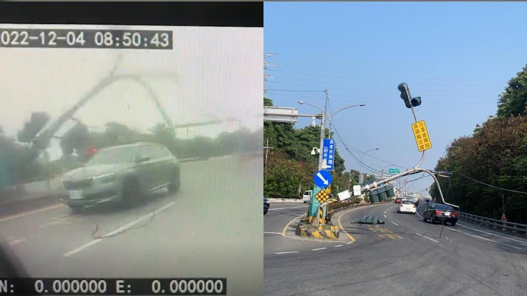 粗心司機吊臂沒收!紅綠燈直接扯落 後車神閃避險遭砸
