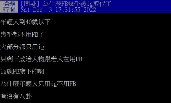 網友好奇臉書是怎麼被IG取代的。(圖/翻攝自PTT)