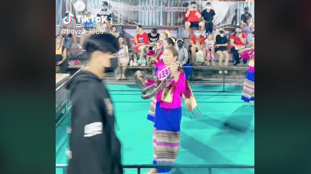 舞姬一開始只是拿著毒蛇跳舞。（圖／翻攝自TikTok）