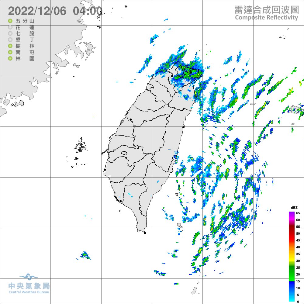今基隆北海岸及臺北市山區有局部大雨發生的機率。(圖/中央氣象局)