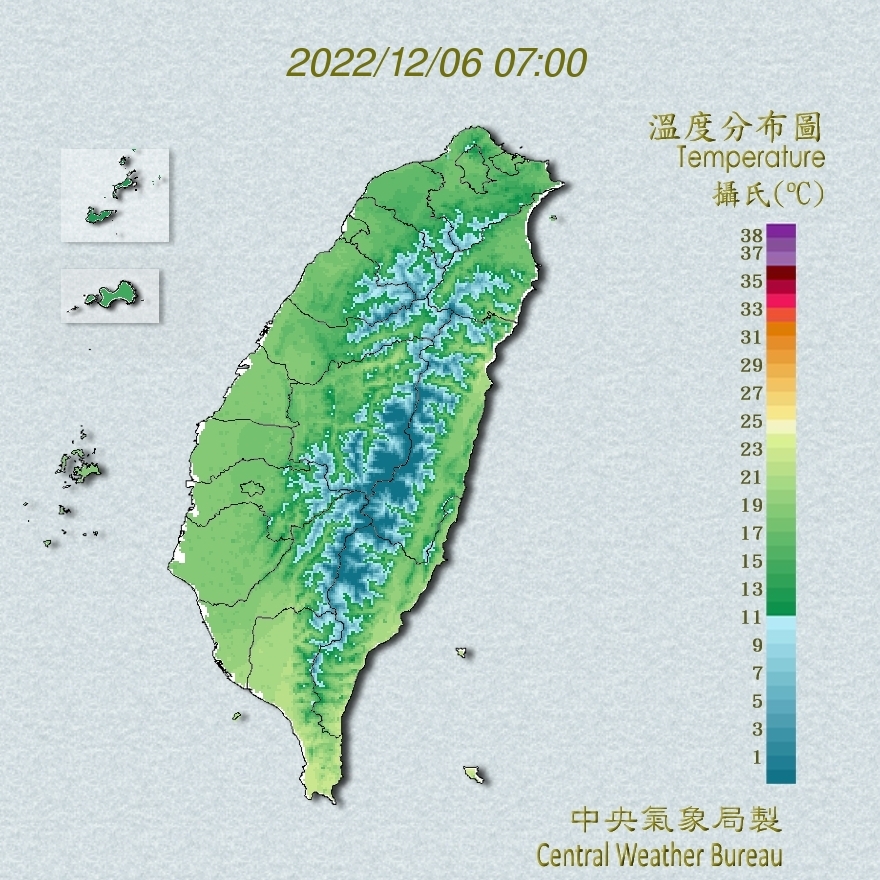 今晨溫度分布圖。(圖/中央氣象局)