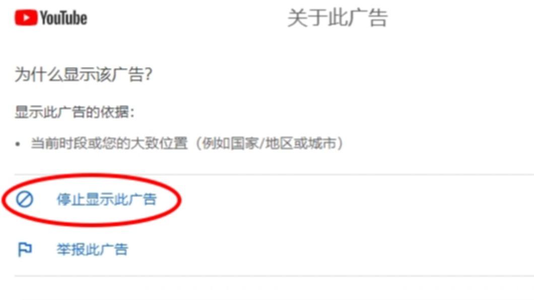 選擇「停止顯示此廣告」,可避免日後再出現。(圖/翻攝自YouTube)