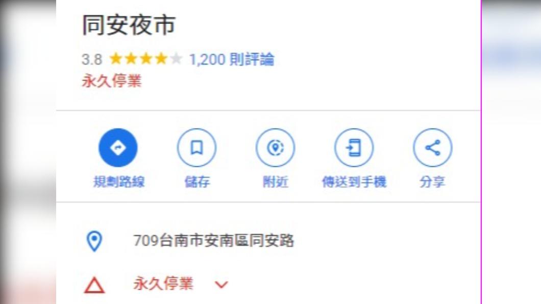 同安夜市曾在221年5月12日宣布熄燈。（圖／翻攝自Google Maps）