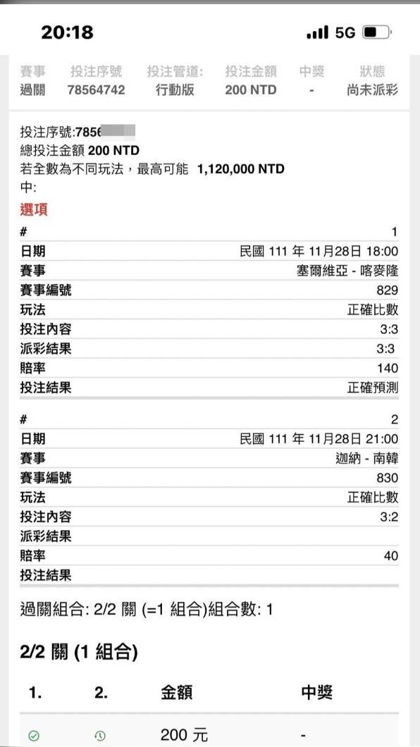 神人下注200,中獎112萬元。(圖/翻攝自PTT)