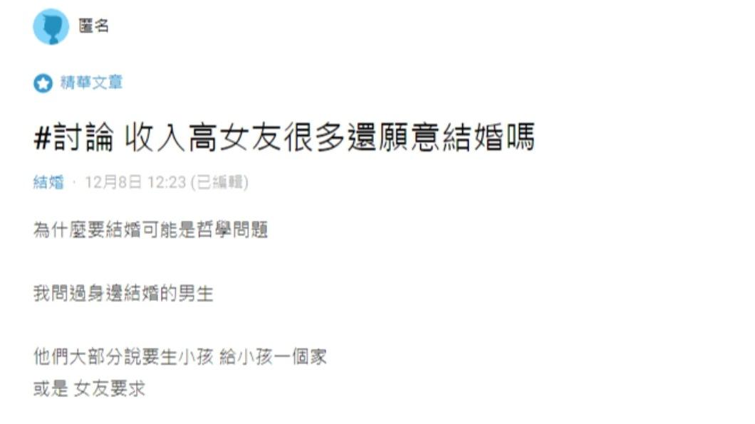 該名男子發文詢問,引來網友熱議。(圖/翻攝自Dcard)