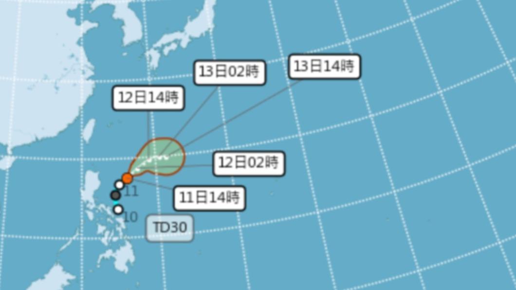 菲律賓呂宋島東邊有一個熱帶性低氣壓已生成。(圖/翻攝自中央氣象局)