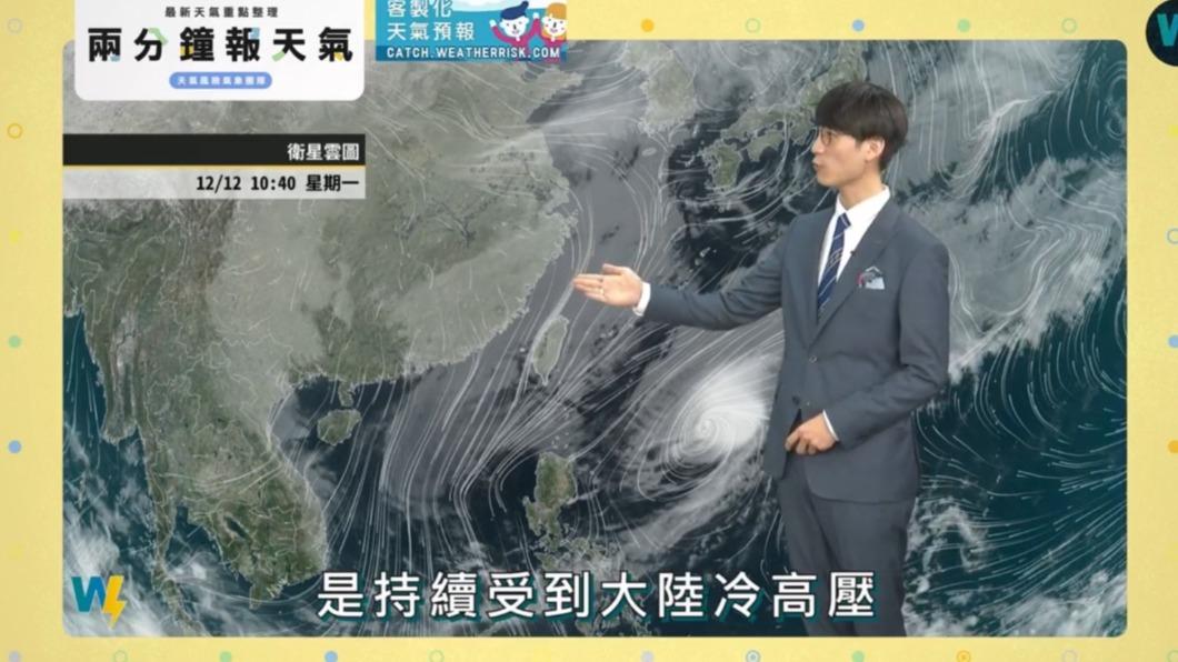 台灣持續受到大陸冷高壓帶來的東北季風影響，水氣偏多。（圖／天氣風險）