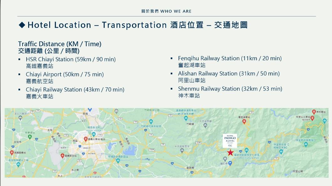 阿里山英迪格距離高鐵嘉義站距離約90分鐘。(圖/業者提供)