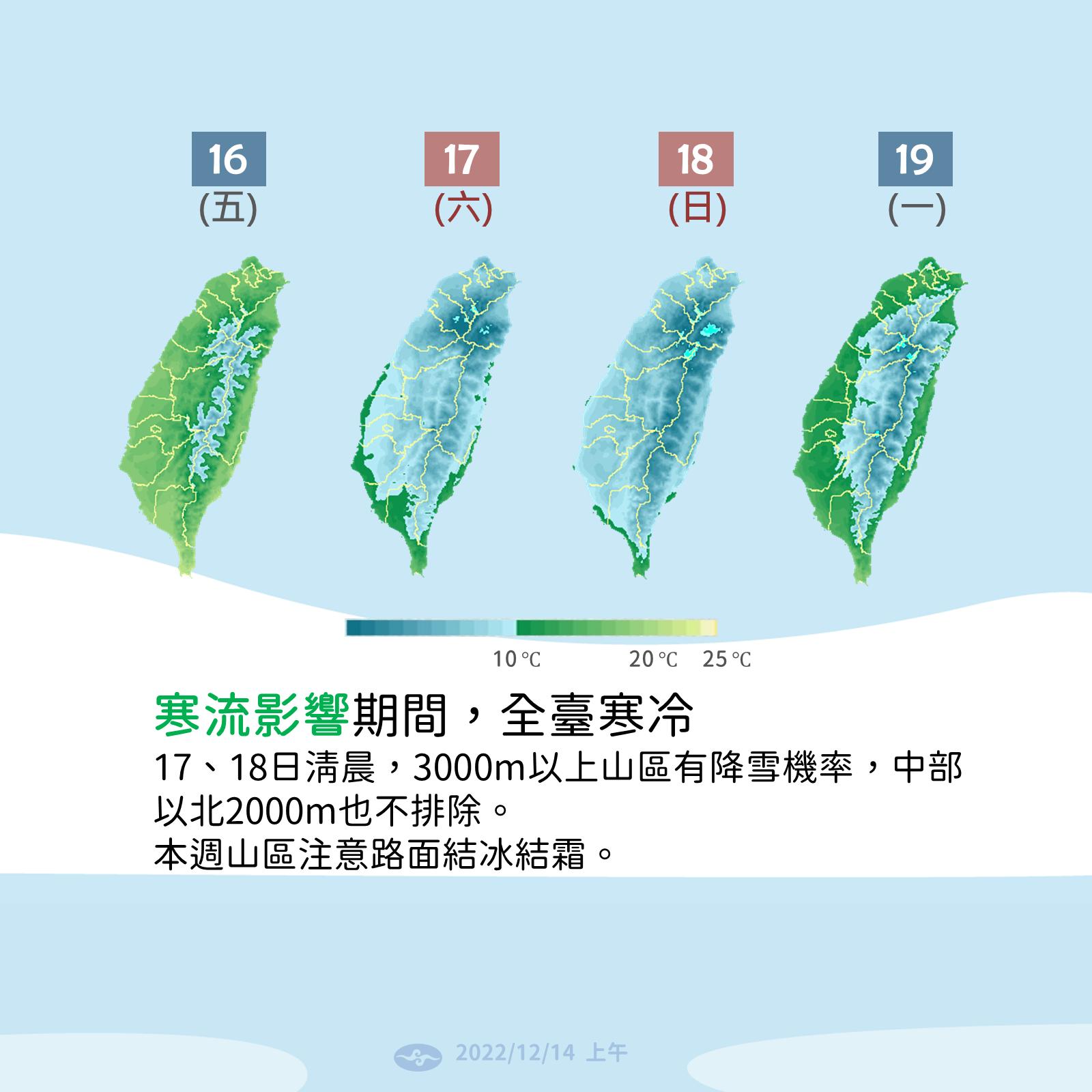 未來一周降雪預報。（圖／氣象局）
