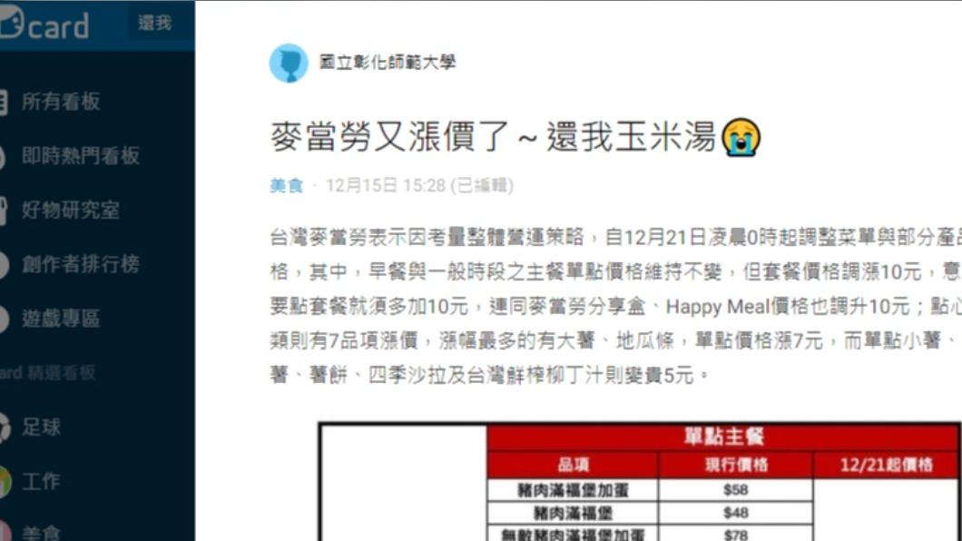 網友發文難過表示「還我玉米湯」(圖/翻攝自Dcard)