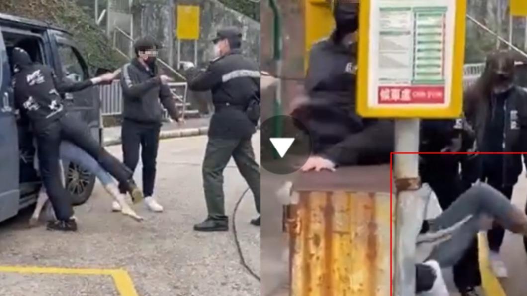 香港一名女子被多人毆打及挾持上客貨車帶走。(圖/翻攝自「怪盜傑克船長」微博)