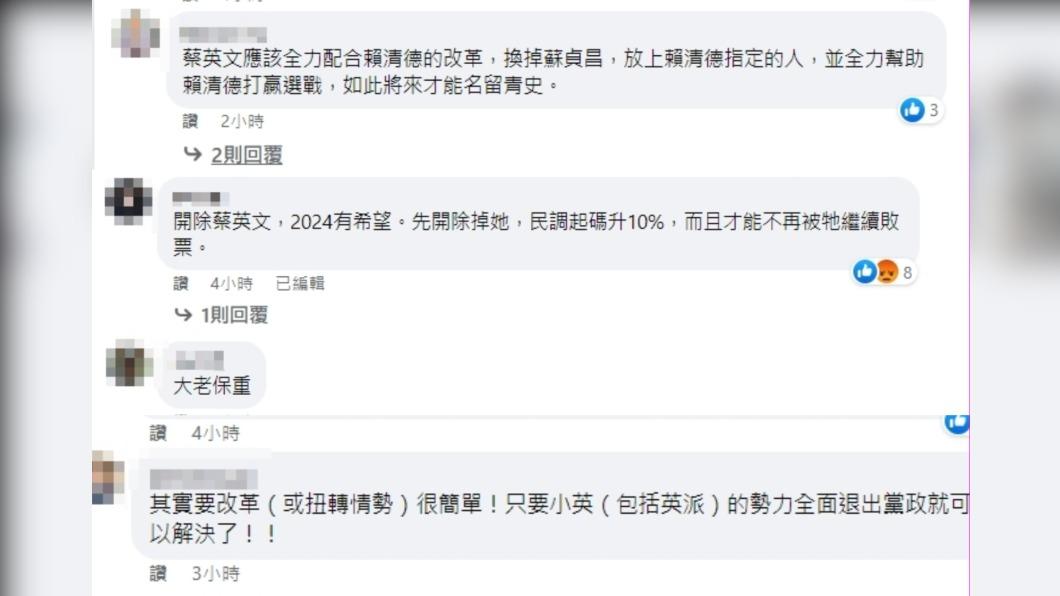 網友紛紛喊話,要總統蔡英文及黨內英派釋出權力。(圖/翻攝自林濁水臉書)