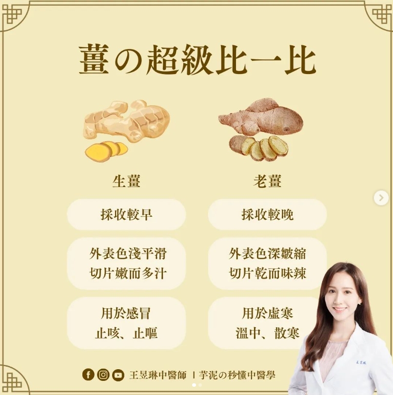 王昱琳比較了兩種薑的差別。(圖/翻攝自王昱琳IG)
