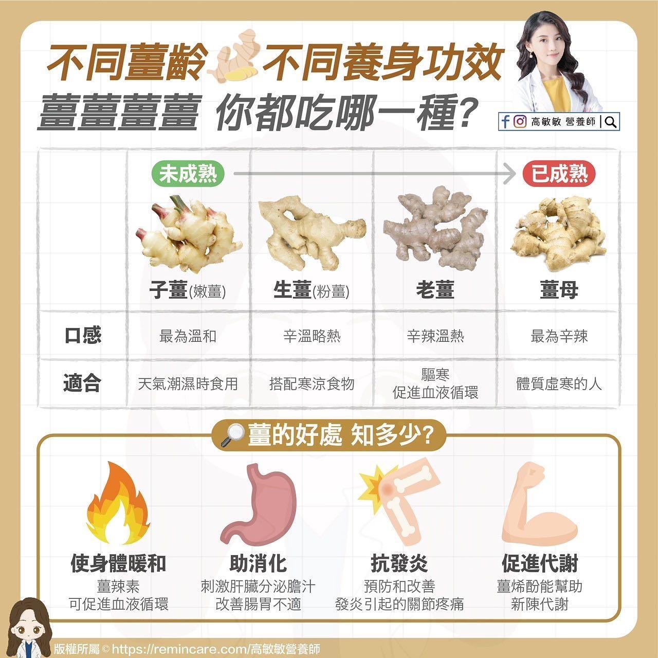 4種薑的功效比一比。(圖/翻攝自高敏敏營養師)