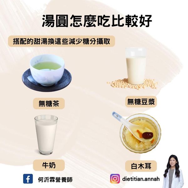 湯圓的湯底選擇。(圖/何沂霖營養師提供)