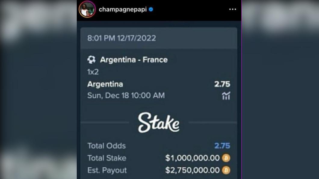 德瑞克在IG上PO出下注內容。(圖/翻攝自 IG@champagnepapi)